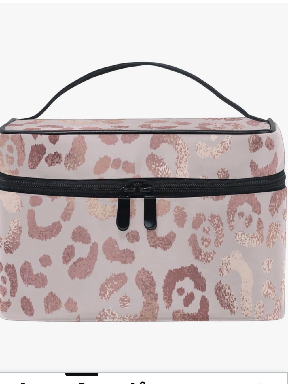 NWT Zoeo Rose Gold Leopard Travel Cosmetic Train Case with Top Handle